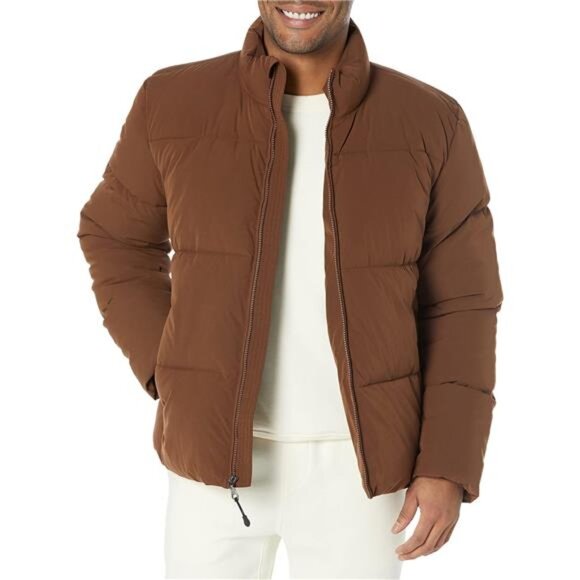 Men's Mock Neck Puffer Coat Brown